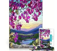 Puzzle for Teenagers 1000 Pieces Stained Glass Mountain Landscape Flawless Edge Fun Mental Skill Game Quiet Fun Play Birthday Art Play (38x52cm)