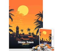 Puzzle for Teenagers 1000 Pieces Stone Town Zanzibar Sunset Jigsaw Puzzles for Adults Difficult Hard Wishlist with Santa Claus Brainteaser Family Games (38x52cm)