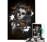 Puzzle for Teenagers 1000 Pieces Sugar Skull Girl Butterfly Help The Brain Exercise Pattern Assembly Toy Wall Decor for And 14 Years And over (50X75cm)