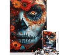 Puzzle for Teenagers 1000 Pieces Sugar Skull with Flowers Impossible Game Staycation Kill Time Educational Toy Educational Challenge (38x26cm)