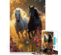 Puzzle for Teenagers 1000 Pieces Two Horse Galloping Flawless Edge Fun Mental Skill Game Quiet Fun Play Birthday Art Play(38x26cm)