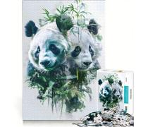 Puzzle for Teenagers 1000 Pieces Two Pandas with Bamboo Impossible Game Birthday Present with Matching Poster And Trivia Sheet 50x75cm