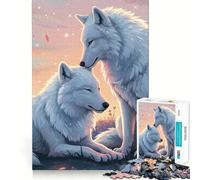 Puzzle for Teenagers 1000 Pieces Two White Wolves in Pastel Landscape Flawless Edge Fun Mental Skill Game Quiet Fun Play Birthday Art Play(38x26cm)