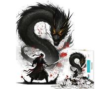 Puzzle for Teenagers 1000 Pieces Warrior Facing A Black Dragon Educational Challenge Learning Educational Home Decoration Toys for And from 14 Years And over (38x52cm)