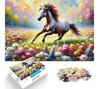 Puzzle for teenagers 1000 Pieces White Horse in a Field of Flowers Hands-on-Spiel Tolles Geschenk für Spiele75x50cm