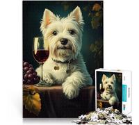 Puzzle for teenagers 1000 Pieces White Westie enjoying Wine Lernspiele DIY Spielzeug Geeignet für die Schreibtischdekoration52x38cm