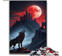 Puzzle for Teenagers 1000 Pieces Wolf Howling Red Moon Castle Educational Games But Fun And Humorous Art Work Gift (size 38x52cm)