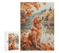 Puzzle for Teenagers 300 PCS Autumn Golden Retriever by Lake Jigsaw Puzzles for Adults Pattern Assembly Fun Activities at Home Challenging Game Toys 300 PCS
