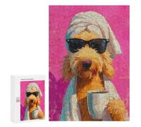 Puzzle for Teenagers 300 PCS Chill Pup with Coffee Mug -3 Jigsaw Puzzles for Adults Pattern Assembly Fun Activities at Home Challenging Game Toys 300 PCS