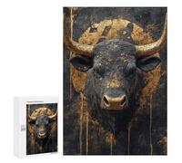 Puzzle for Teenagers 300 PCS Golden Bull Sculpture Decor Jigsaw Puzzles for Adults Pattern Assembly Fun Activities at Home Challenging Game Toys 300 PCS