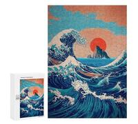 Puzzle for Teenagers 300 PCS Ocean Waves Sunset Boat Print Jigsaw Puzzles for Adults Pattern Assembly Fun Activities at Home Challenging Game Toys 300 PCS
