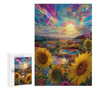 Puzzle for Teenagers 300 PCS Psychedelic Sunflower Fields Jigsaw Puzzles for Adults Pattern Assembly Fun Activities at Home Challenging Game Toys 300 PCS