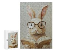 Puzzle for Teenagers 300 PCS Rabbit Reading Book Oil Painting Jigsaw Puzzles for Adults Pattern Assembly Fun Activities at Home Challenging Game Toys 300 PCS