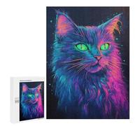Puzzle for Teenagers 500 PCS Glowing Neon Cat Art Print-5 Jigsaw Puzzles for Adults Pattern Assembly Fun Activities at Home Challenging Game Toys 500 PCS