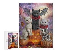 Puzzle for Teenagers 500 PCS Halloween Cats with Pumpkins-1 Jigsaw Puzzles for Adults Pattern Assembly Fun Activities at Home Challenging Game Toys 500 PCS
