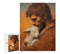 Puzzle for Teenagers 500 PCS Man Holding Lamb Painting Jigsaw Puzzles for Adults Pattern Assembly Fun Activities at Home Challenging Game Toys 500 PCS