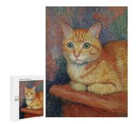 Puzzle for Teenagers 500 PCS Orange Tabby Cat Painting Jigsaw Puzzles for Adults Pattern Assembly Fun Activities at Home Challenging Game Toys 500 PCS