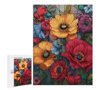 Puzzle for Teenagers 500 PCS Stained Glass Floral Panel-2 Jigsaw Puzzles for Adults Pattern Assembly Fun Activities at Home Challenging Game Toys 500 PCS