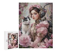 Puzzle for Teenagers 500 PCS Steampunk Woman with Cat-1 Jigsaw Puzzles for Adults Pattern Assembly Fun Activities at Home Challenging Game Toys 500 PCS