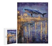 Puzzle for Teenagers 500 PCS Whale Over City Lights Jigsaw Puzzles for Adults Pattern Assembly Fun Activities at Home Challenging Game Toys 500 PCS