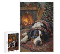 Puzzle for Teenagerss 1000 PCS Bernese Mountain Dog Sleeping by Christmas Fireplace Puzzles for Adults Brain Teaser Game Home Decoration Stress Reduction Gifts 1000 PCS
