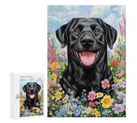 Puzzle for Teenagerss 300 PCS Black Lab in Flowers Puzzles for Adults Brain Teaser Game Home Decoration Stress Reduction Gifts 300 PCS