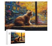 Puzzle for Teenagerss 300 PCS Cat Watching Sunset from Window Puzzles for Adults Family Games For Family Fun Deal As Gifts for The Whole Family 300 PCS