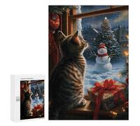 Puzzle for Teenagerss 300 PCS Kitten Watching Christmas Puzzles for Adults Brain Teaser Game Home Decoration Stress Reduction Gifts 300 PCS