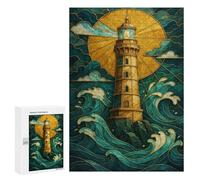 Puzzle for Teenagerss 300 PCS Lighthouse in Stained Glass Style Puzzle for Adults Relax Games But Fun And Humorous Unique Birthday And Gifts 300 PCS