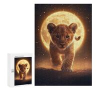 Puzzle for Teenagerss 300 PCS Lion Cub Under Full Moon Puzzles for Adults Fun Games Perfect Decoration Deal As Gifts for The Whole Family 300 PCS