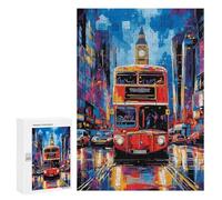 Puzzle for Teenagerss 300 PCS Pop Art London Bus with Big Ben Backdrop Puzzle for Adults Relax Games But Fun And Humorous Unique Birthday And Gifts 300 PCS