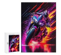 Puzzle for Teenagerss 300 PCS Racing Motorcycle Neon Art Puzzle for Adults Relax Games But Fun And Humorous Unique Birthday And Gifts 300 PCS