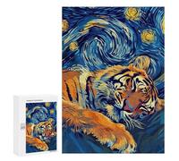 Puzzle for Teenagerss 300 PCS Sleeping Tiger in Starry Night Style Puzzles for Adults Brain Teaser Game Home Decoration Stress Reduction Gifts 300 PCS