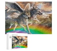 Puzzle for Teenagerss 300 PCS Winged Wolves Soaring Above Rainbow Puzzles for Adults Family Games For Family Fun Deal As Gifts for The Whole Family 300 PCS