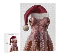 Puzzle for Teenagerss 500 PCS Christmas Octopus with Santa Hat Portrait Puzzles for Adults Brain Teaser Game Home Decoration Stress Reduction Gifts 500 PCS