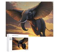 Puzzle for Teenagerss 500 PCS Elephant with Wings Soaring at Sunset Puzzles for Adults Family Games For Family Fun Deal As Gifts for The Whole Family 500 PCS