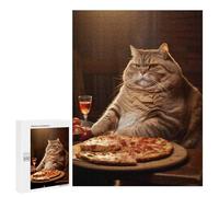 Puzzle for Teenagerss 500 PCS Fat Cat Pizza Dinner Food Puzzles for Adults Fun Games Perfect Decoration Deal As Gifts for The Whole Family 500 PCS