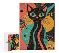 Puzzle for Teenagerss 500 PCS Retro Cat Art Print Vibrant Black Cat Bold Abstract Pop Art Print Puzzles for Adults Brain Teaser Game Home Decoration Stress Reduction Gifts 500 PCS