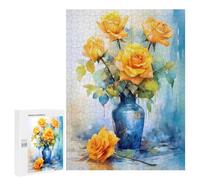 Puzzle for Teenagerss 500 PCS Yellow Gold Roses on Vase Puzzles for Adults Fun Games Perfect Decoration Deal As Gifts for The Whole Family 500 PCS