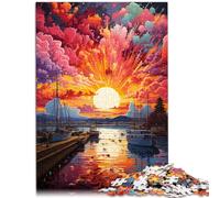 Puzzle for The colorful psychedelia of Oslo Port Jigsaw Puzzles for Adults 1000 Pieces Wooden Jigsaw Puzzle Christmas Puzzle Gifts 1000pcs(50x75cm)