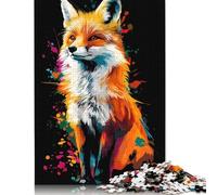 Puzzle für Erwachsene, 1000 Teile, buntes Fuchsporträt auf schwarzem Hintergrund, Papierpuzzle für Erwachsene und Jugendliche, Heimdekoration, Puzzlespielzeug (75 x 50 cm)
