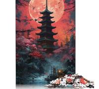 Puzzle für Erwachsene, 1000 Teile, japanischer Tempel unter dem Mond, Papierpuzzle für Erwachsene, Lernspiel, Herausforderungsspielzeug, 1000 Teile (75 x 50 cm)