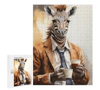 Puzzle Für Erwachsene 500 PCS Puzzle Zebra in Suit Holding Coffee Cup Lustige Und Humorvolle Puzzles Für Erwachsene Zum Geburtstag, Weihnachten - Ideal Als Geschenk 500 PCS