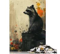 Puzzle für Erwachsene, 500 Teile, „The Vintage Trash Raccoon“, Puzzle aus Holz für Erwachsene, Denksportaufgaben für Teenager (52 x 38 cm)