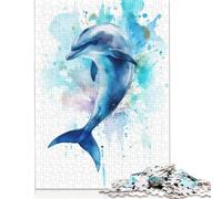 Puzzle für Erwachsene, Aquarell-Delfin, Puzzles für Erwachsene, Lernspiel, Herausforderungsspielzeug, 1000 Teile (75 x 50 cm)