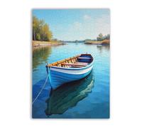 Puzzle Fun 1000 Pieces for Adults A Small Blue and White Rowboat Difficult Puzzles,Large Cool Adult Holiday Puzzles