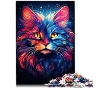 Puzzle Game Color painting psychedelic cat Adult Jigsaw Puzzles 1000 Pieces Wood Jigsaw Every Piece is Unique - Challenging Family Fun Game 1000pcs(50x75cm)