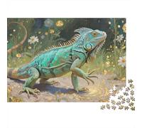 Puzzle Green Iguana 1000 Pieces Challenge Toy for Adults,Wildflower Meadow Impossible Jigsaw Puzzles 1000 Piece Educational Games Home Decoration 1000pcs (75x50cm)
