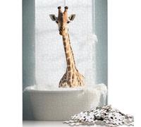 Puzzle Happy Giraffe in The Bath 500 Piece Jigsaw Puzzle for Adults And Wooden Jigsaw Puzzles Suitable for Adults And Teens 18+ Gift For Birthdays 500pcs (52x38cm)