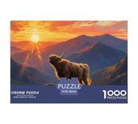 Puzzle Highland Cattle 1000 Piece Challenge Toy for Adults,Sunset Mountain Impossible Jigsaw Puzzles 1000 Pieces Educational Game Home Decoration 38x26cm/1000pcs